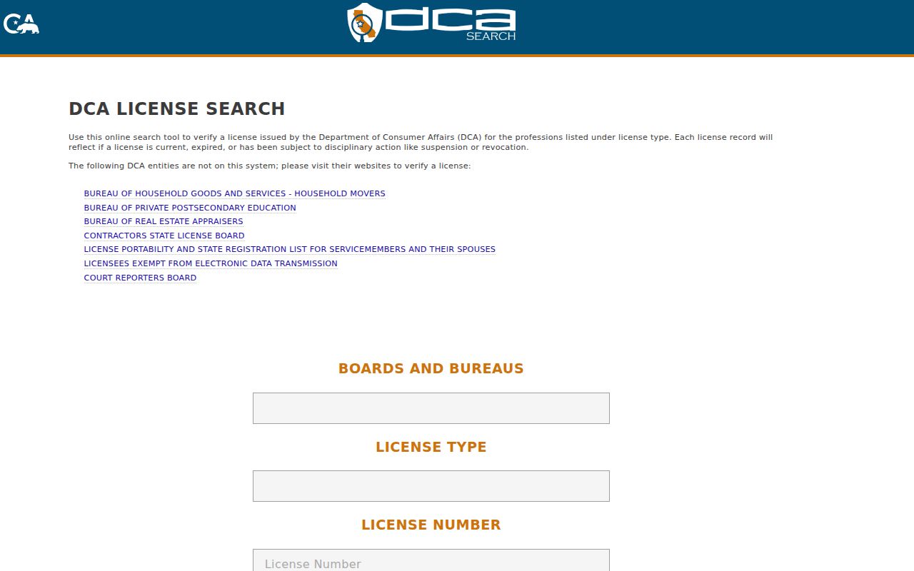 Desert Hot Springs residents directory professional license search screen