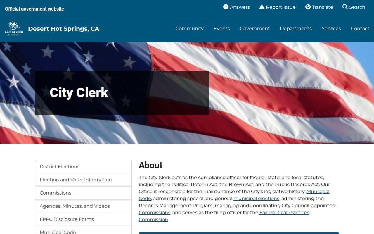 Desert Hot Springs residents directory City Clerk records page