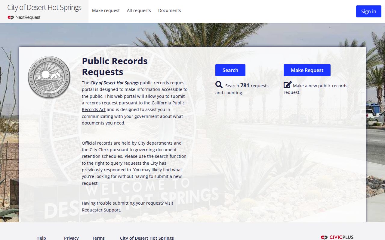 Desert Hot Springs residents directory public records request portal