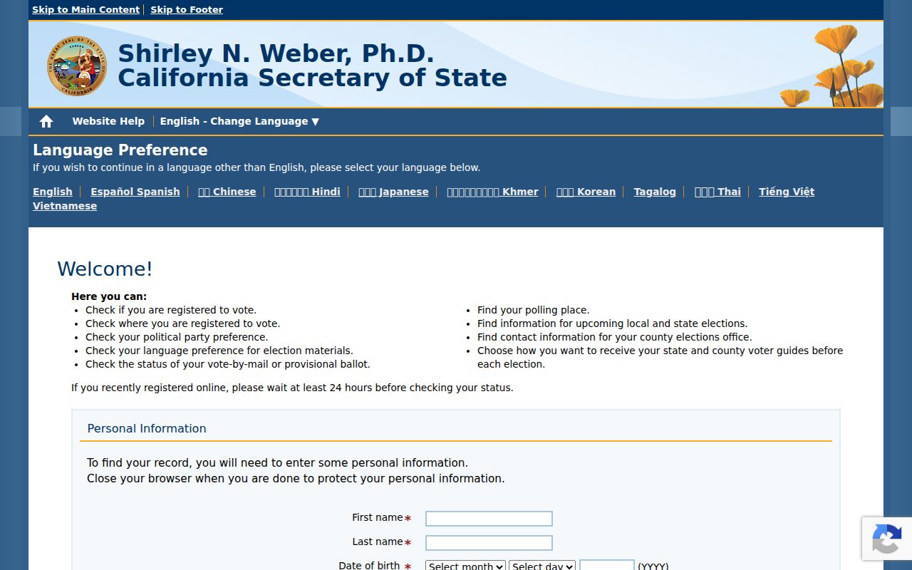 Desert Hot Springs residents directory California voter status lookup