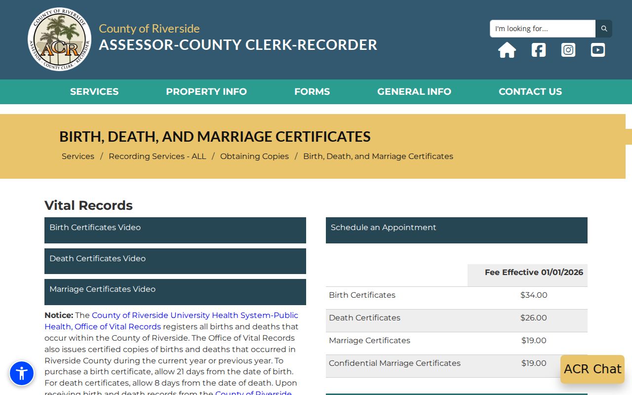 Desert Hot Springs resident lookup Riverside vital record copies