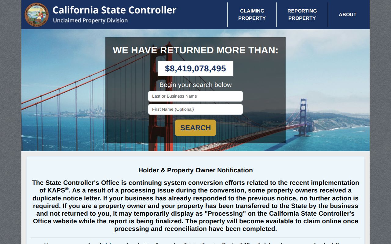 Desert Hot Springs resident lookup California unclaimed property search