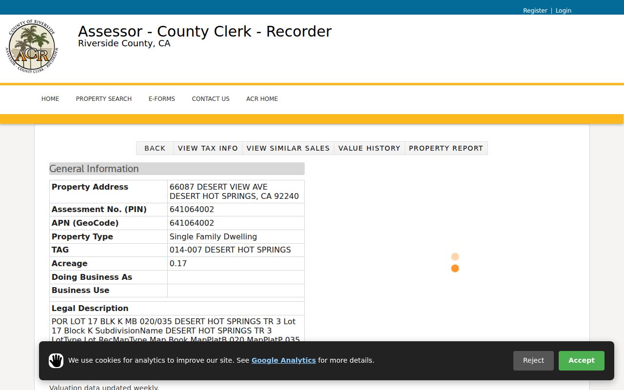 Desert Hot Springs street directory inspected parcel result